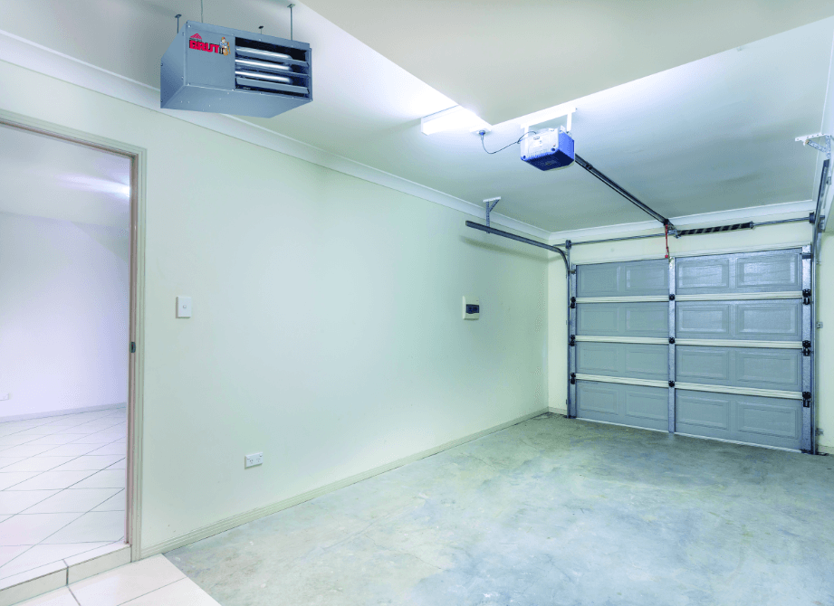 Garage heater hanging in a closed garage